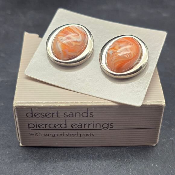 Avon 1988 Desert Sands Earrings in Box Peach Marbled Vintage Jewelry - Picture 1 of 8